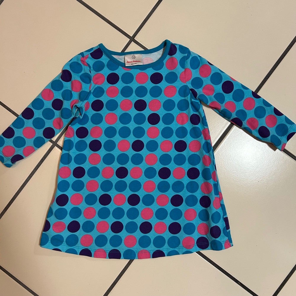 Hanna Andersson Blue Pink‎ Purple Polka Dot Long Sleeve Dress Size 90